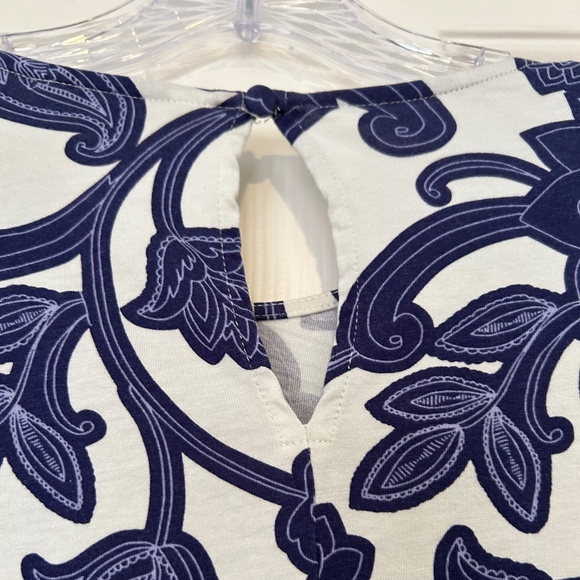 Boden White/Blue Paisley Floral Dress with Short Puff Sleeves Size 14 Vacation! - Picture 7 of 7